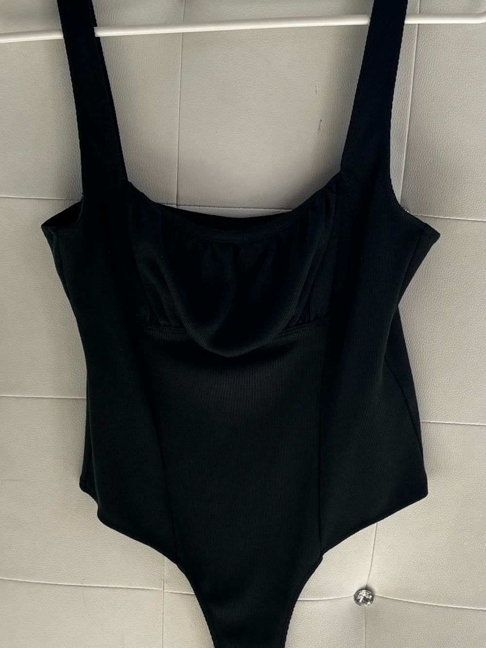 Anthropologie dark green Ribbed Scoop Bodysuit with Wide Straps